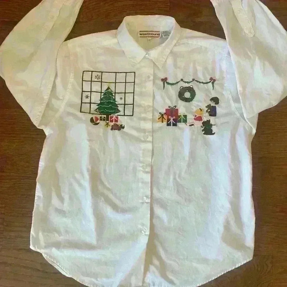 Vintage 90s Embroidered Christmas button shirt size 16 Ugly Christmas Sweater - Picture 7 of 9